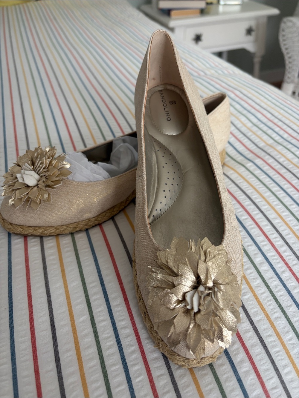 Bandolino Gold Floral Espadrille Flats